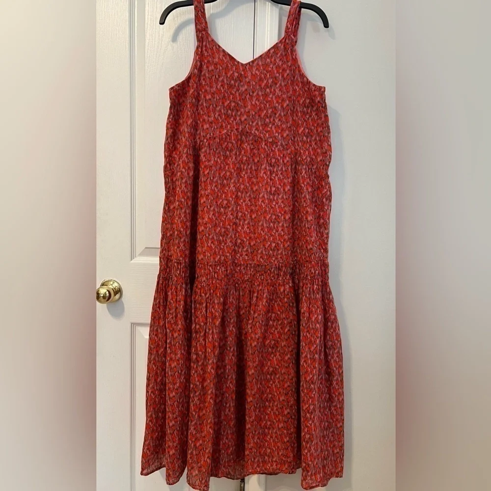 Joie V-Neck Tiered Maxi Dress Sleeveless Tea Rose Red Floral Lined 100% Cotton S - Picture 8 of 12
